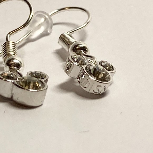 Vintage Disney Mickey Mouse Ears Earrings Disneyana Dainty Crystal Silver Plated - Picture 4 of 11